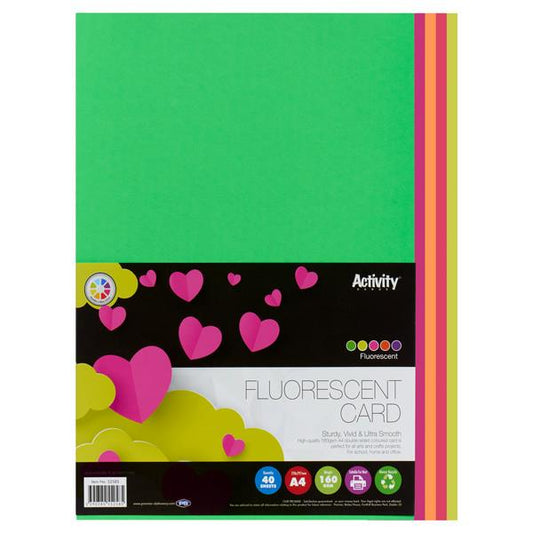 Pack of 40 Sheets A4 160gsm Activity Fluorescent Card by Premier