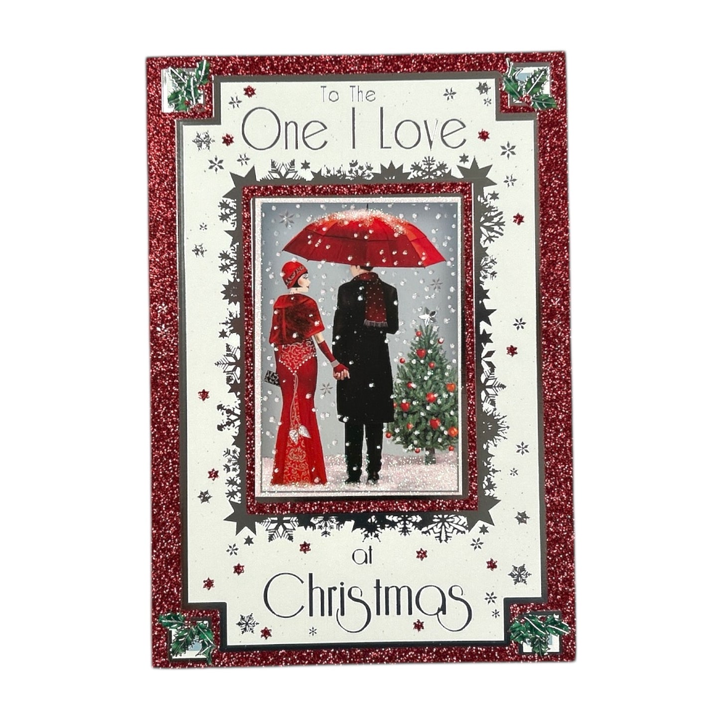 To The One I Love Lovely Couple With Snowy Scene Design Christmas Card