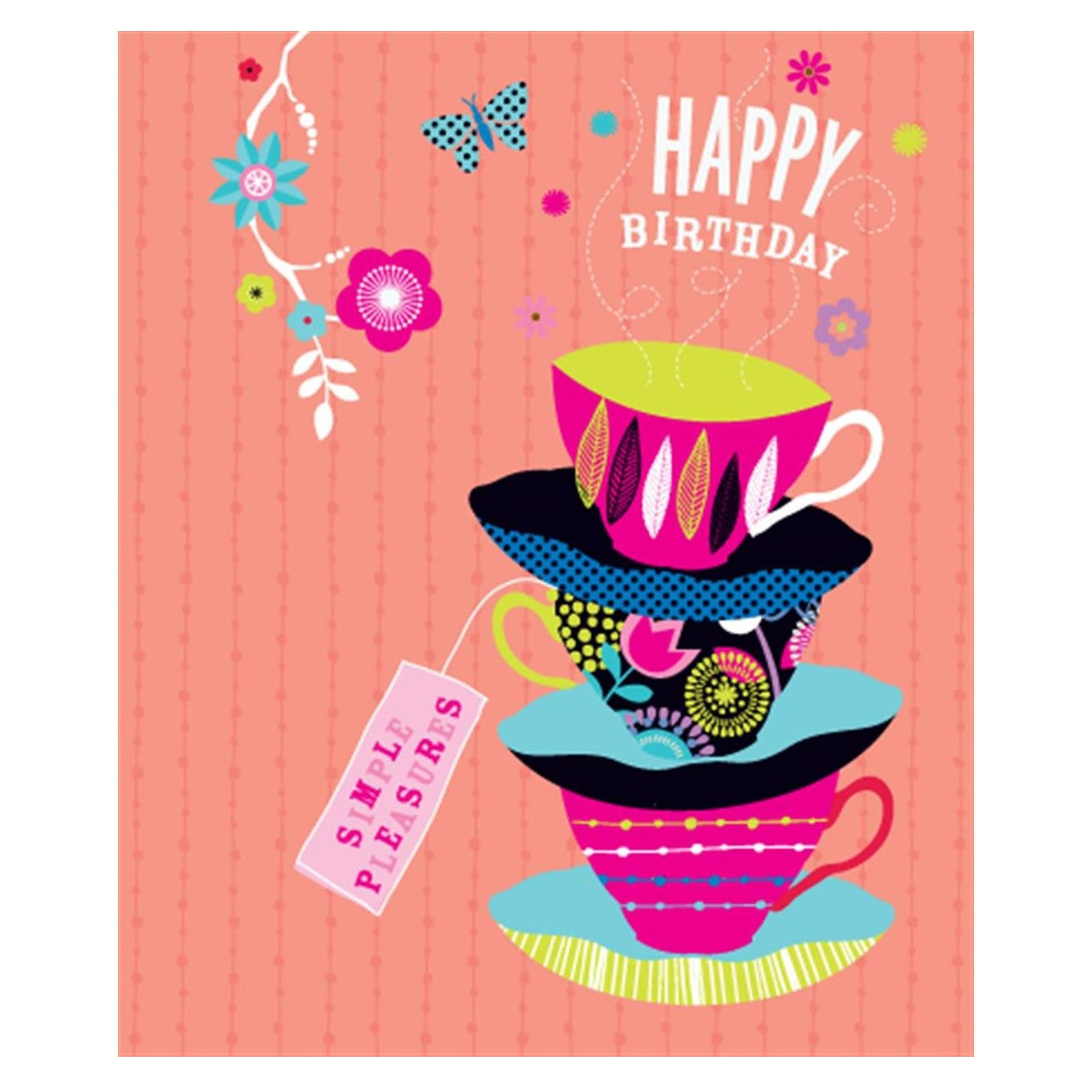 Neon Birthday Card Cups and Saucers Design Simple Pleasures
