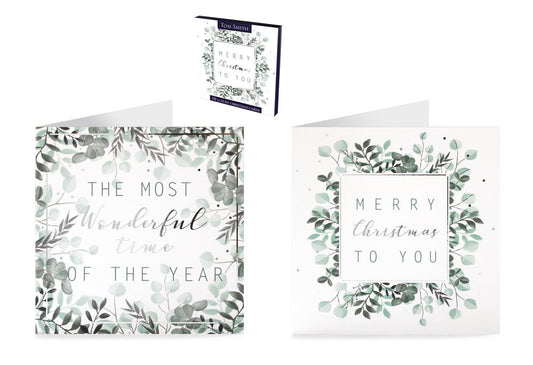 Pack of 10 Luxury Foliage Text Design Christmas Cards