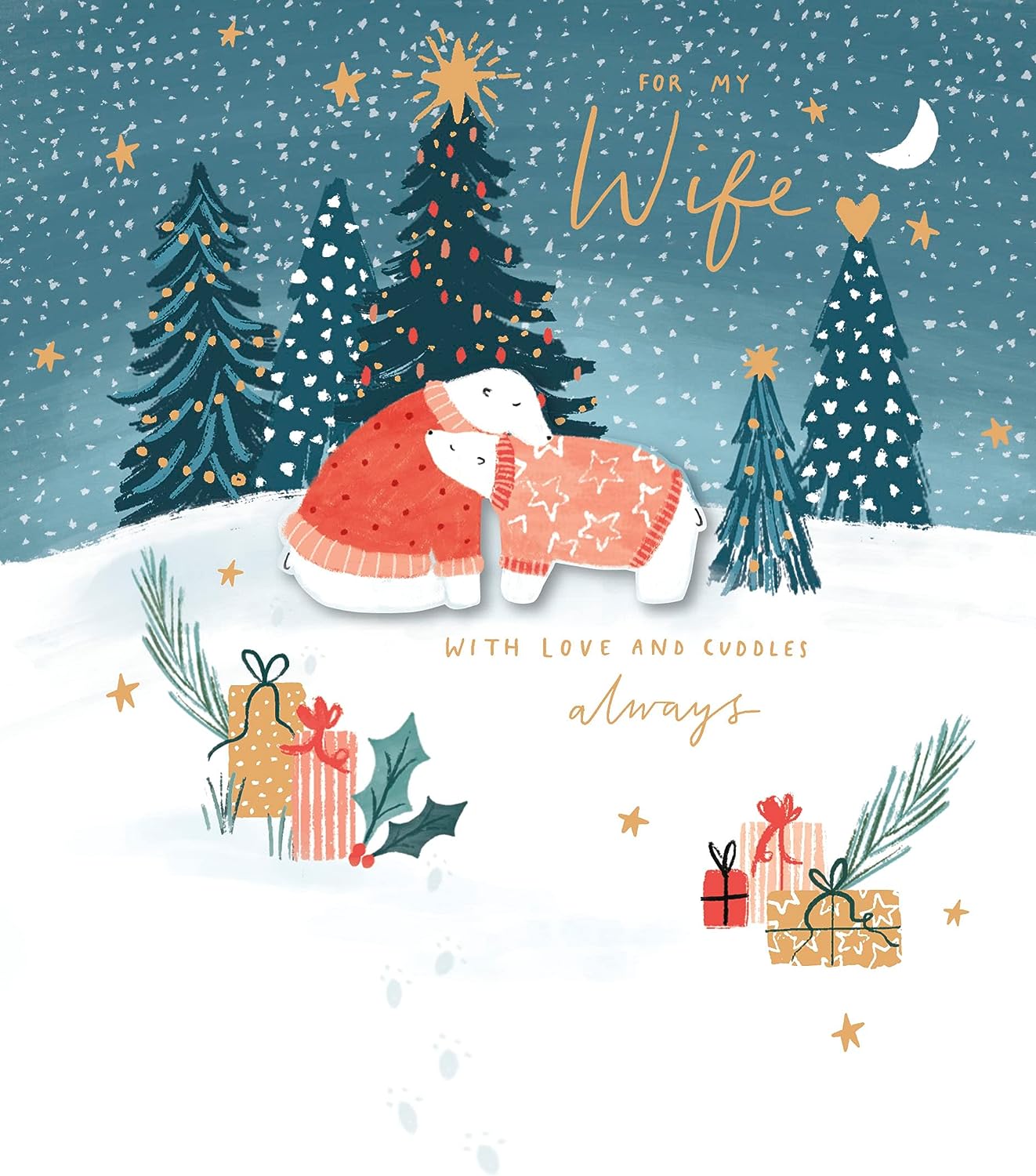 Wife Christmas Card Cute Polar Bear Embellished