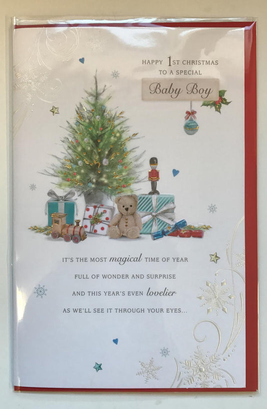 Sweet Sentiments Baby Boy 1st Christmas Greetings First Xmas Card