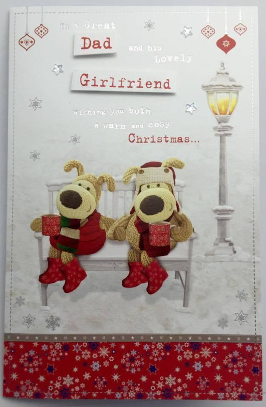 Dad & His Girlfriend Snowy Bench Luxury Christmas Card Boofle