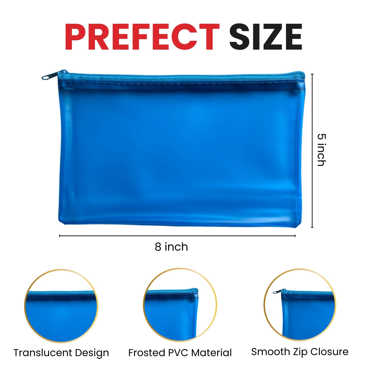 6 x Assorted Frosted Colour 8x5" Pencil Cases - See Through Exam Clear Translucent