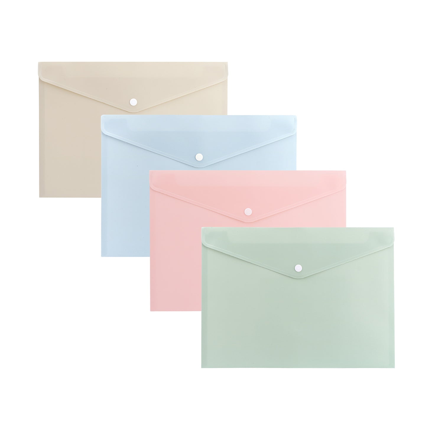 Pack of 12 A4 Assorted Light Pastel Coloured Soft Touch Plastic Document Wallets with Button Closure