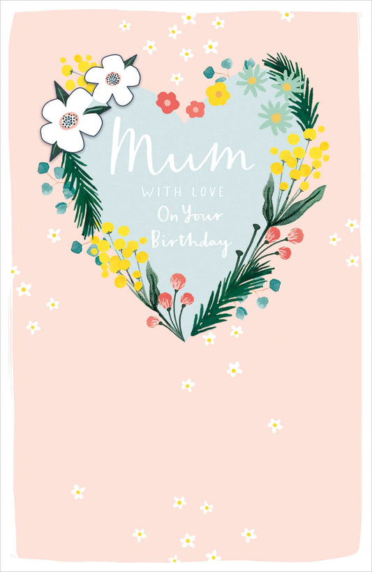 Mum Birthday Card Handmade Heart With Daisies Large 