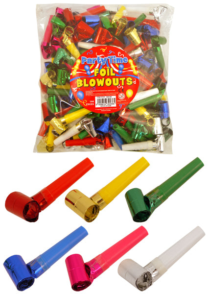 Pack of 8 Party time Foil Blowout 4cm (Assorted colours)
