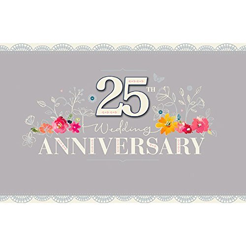 25th Wedding Anniversary Grey/Silver Floral Handmade Design Greeting Card