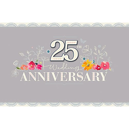 25th Wedding Anniversary Grey/Silver Floral Handmade Design Greeting Card 