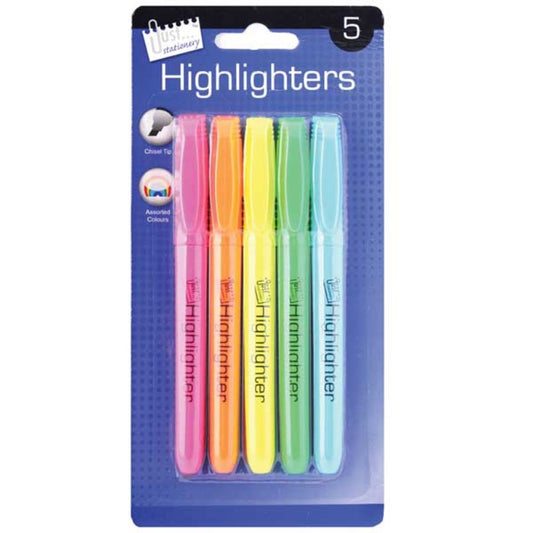 Just Stationery Bright Chisel Tip Highlighter (Pack of 5)