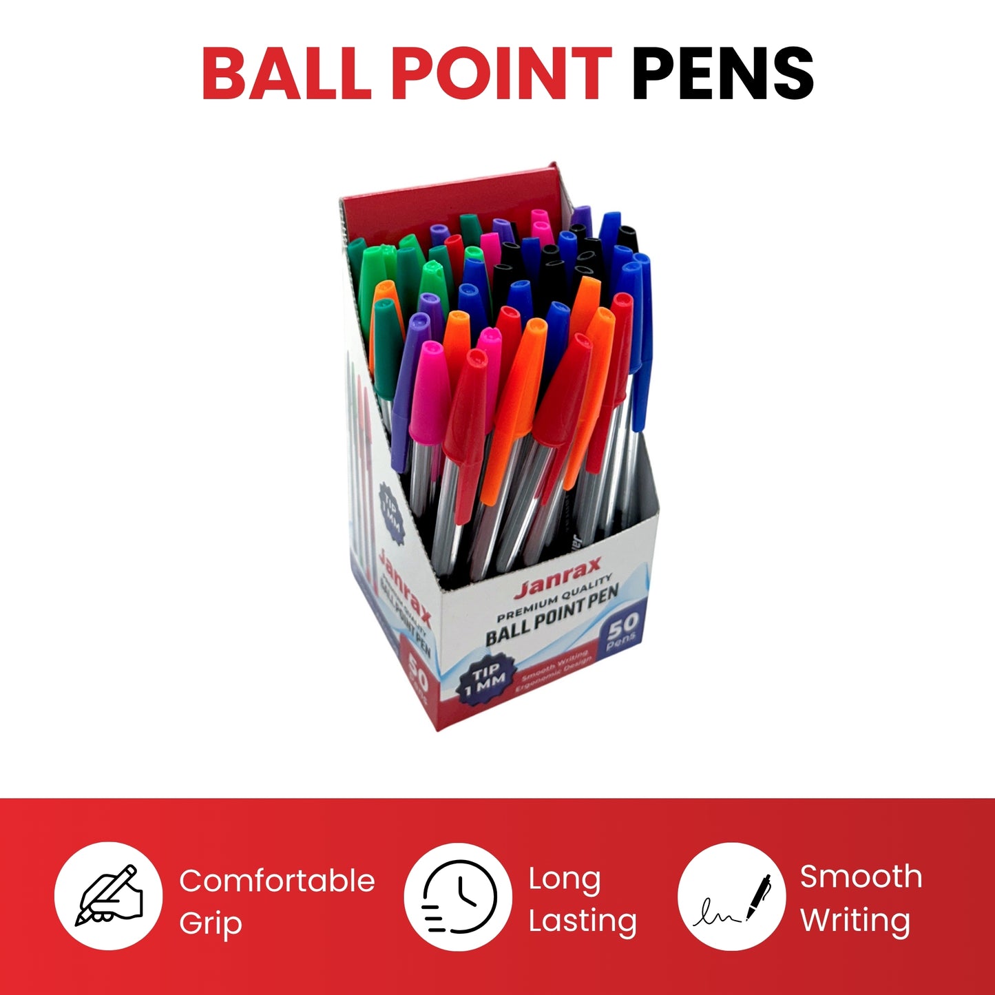 Box of 50 Assorted Ballpoint Pens Smooth Glide by Janrax