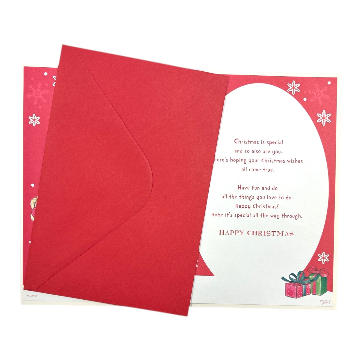 For a Special Niece Santa Pup & Snowflakes Christmas Card With Badge