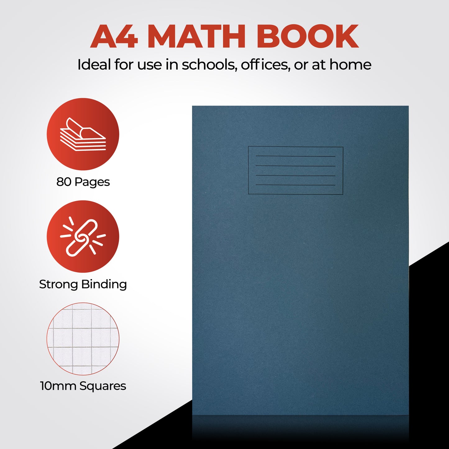 Pack of 10 Janrax A4 Blue 80 Page 10mm Squared Paper Exercise Books WF Paper with 225gsm Manilla Cover