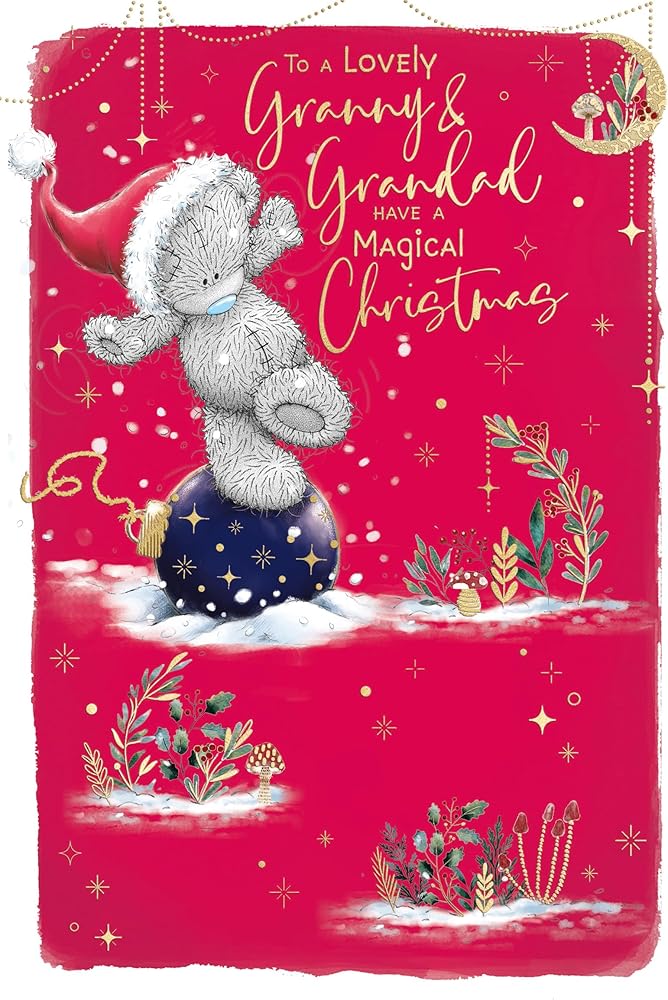 Bear On Bauble Granny And Grandad Christmas Card