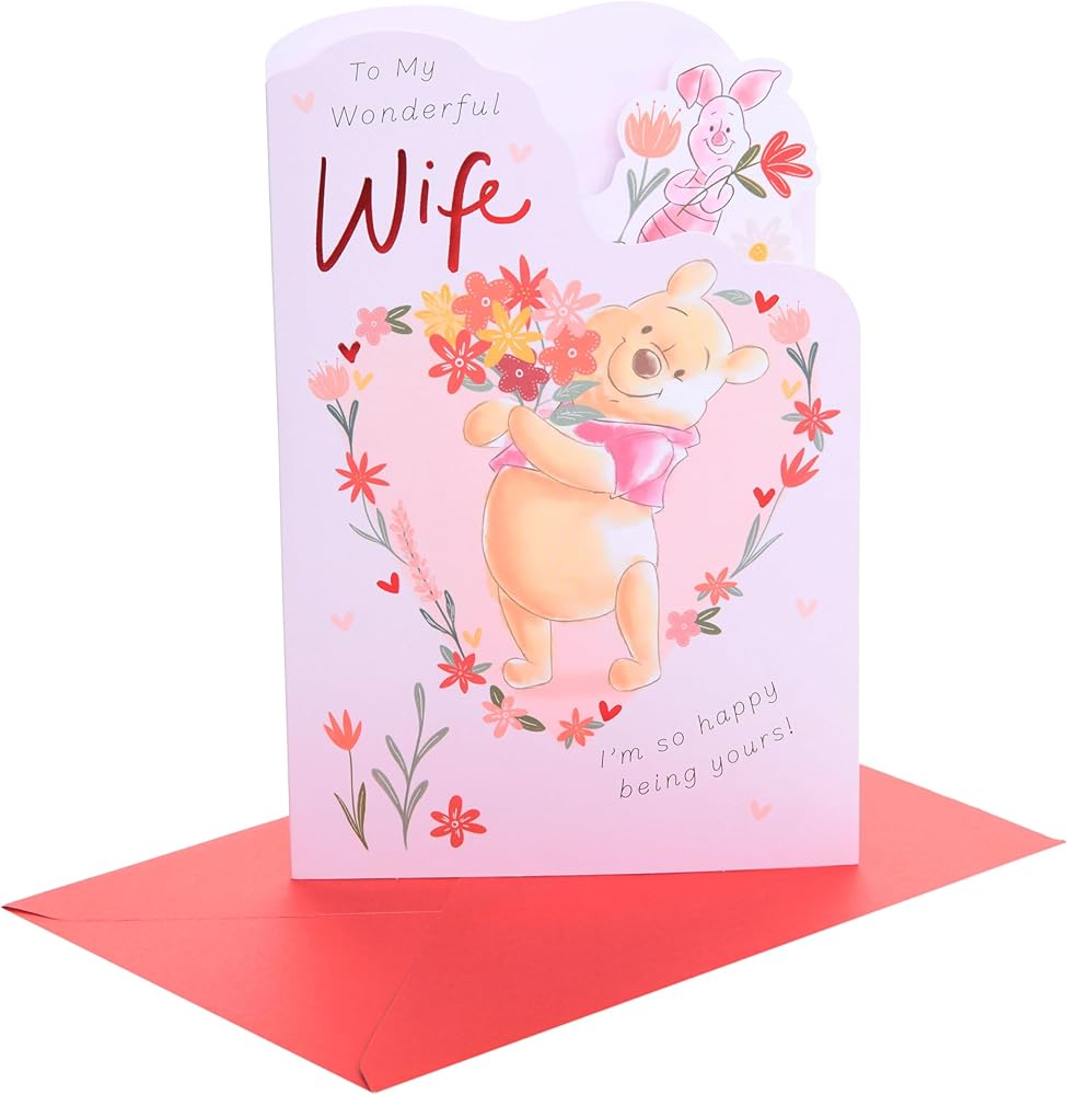Winnie The Pooh with Bouquet Design Wife Valentine's Day Card