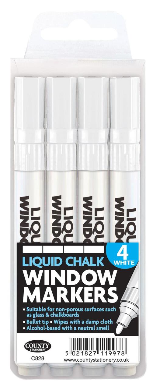 Pack of 4 Liquid Chalk Window Markers White