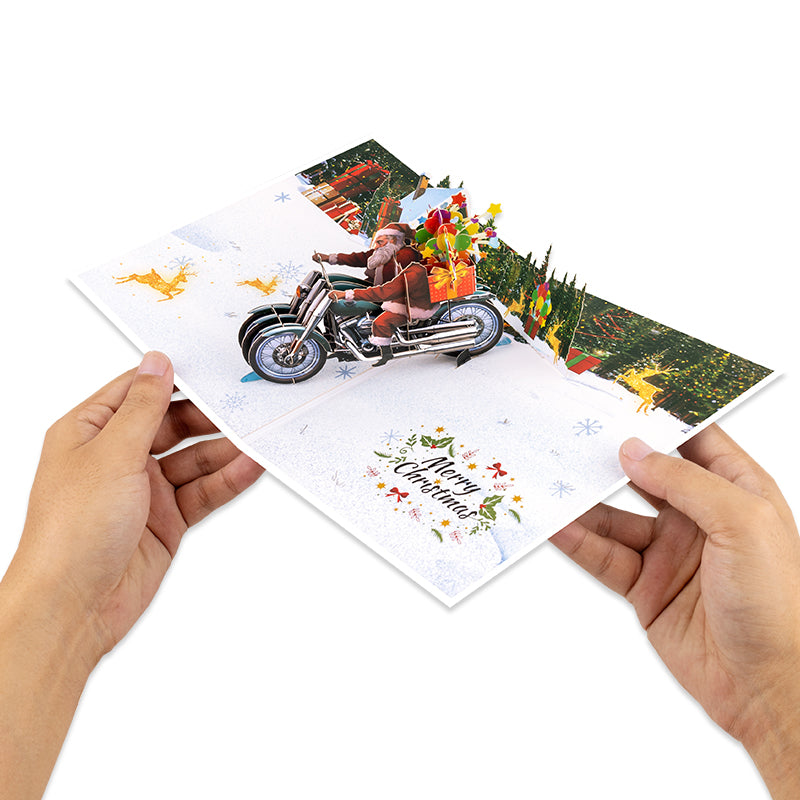 Santa on Wheels 3D Christmas Motorcycle Pop Up Card