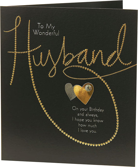 Husband Golden Heart Birthday Card with Sentimental Verse