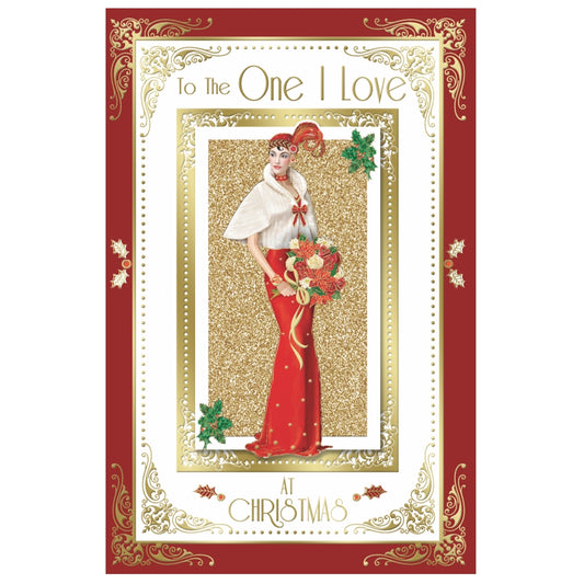 To The One I Love Lady With Bunch of Flower Design Christmas Card