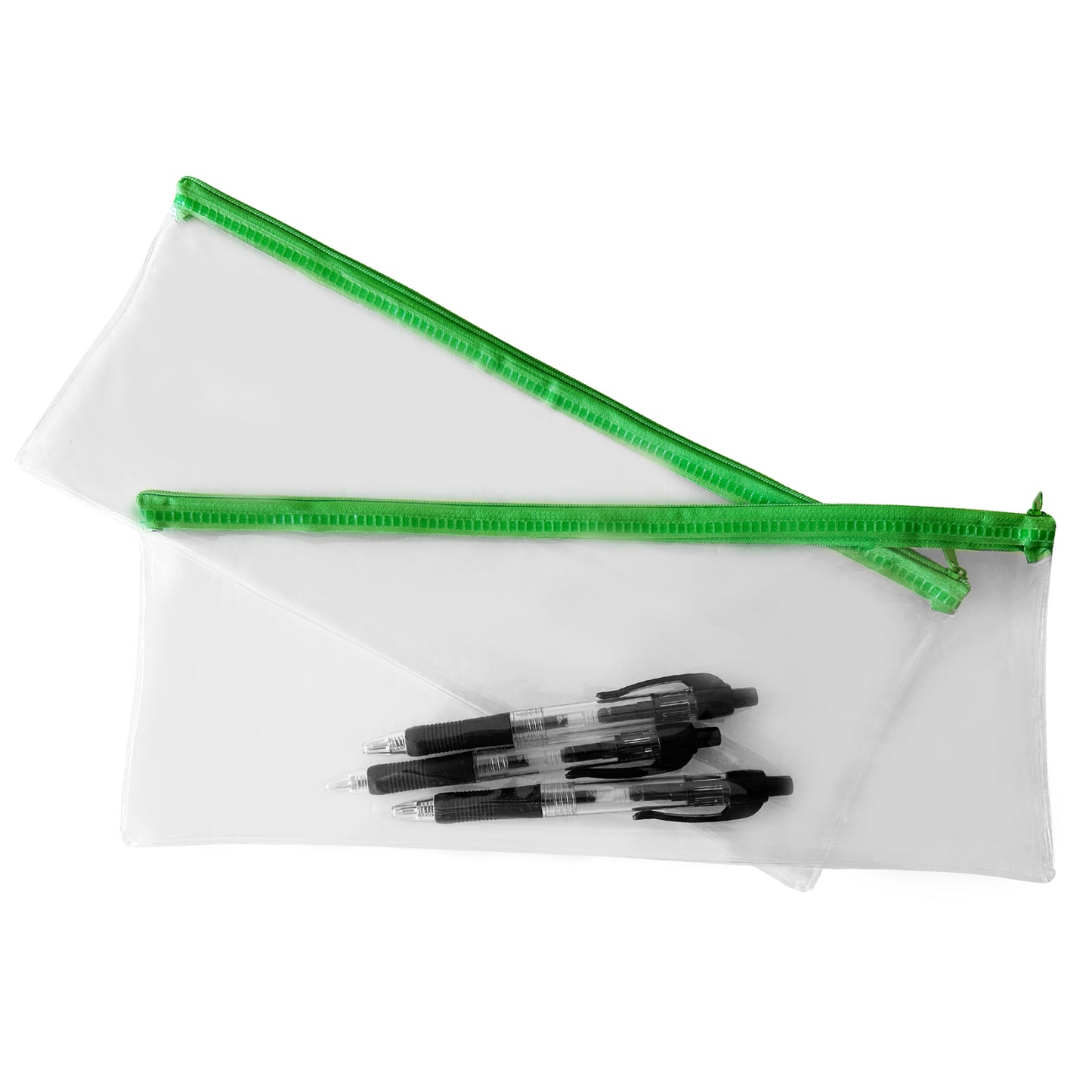 Pack of 2 Janrax 13x5" Green Zip Clear Exam Pencil Cases