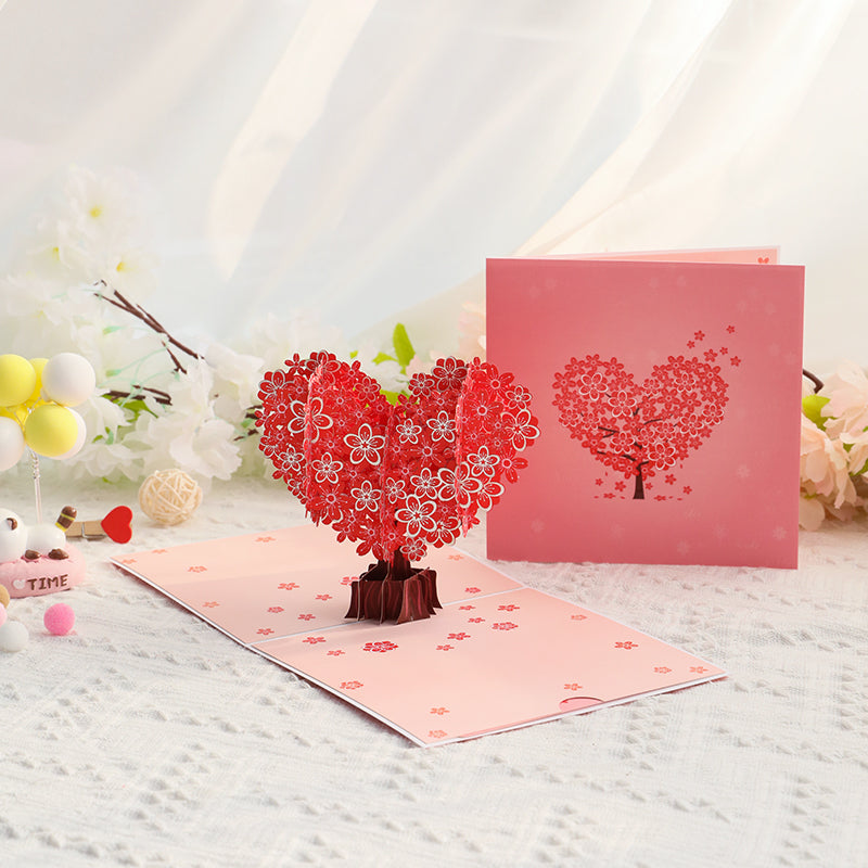 Red Bloom Heart Tree 3D Pop Up Valentine's Day Card - Wedding Anniversary