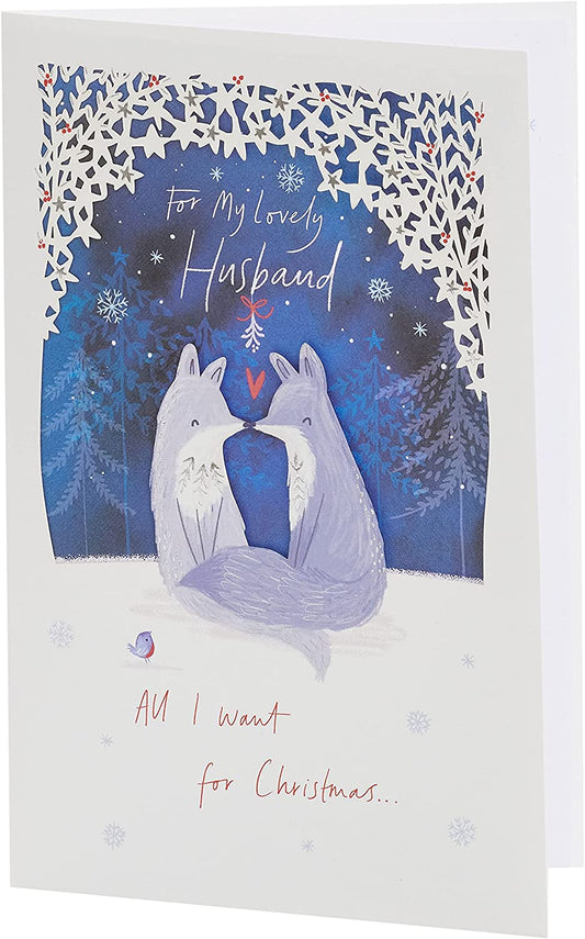 Husband Christmas Card Lovely Design with Fox Couple in Snow 