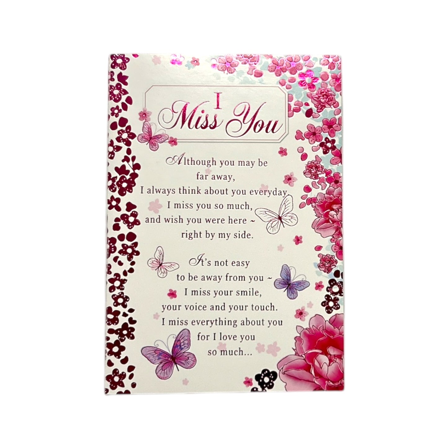 I Miss You Pink Floral Design Open Greeting Card