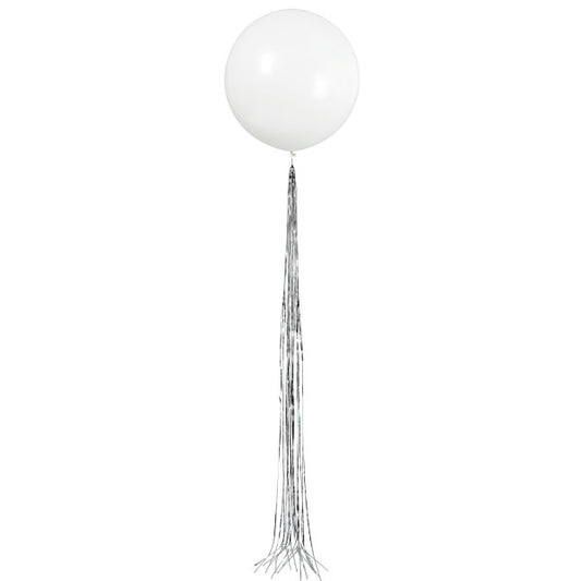 White Latex Balloon 24" with Silver Tassel
