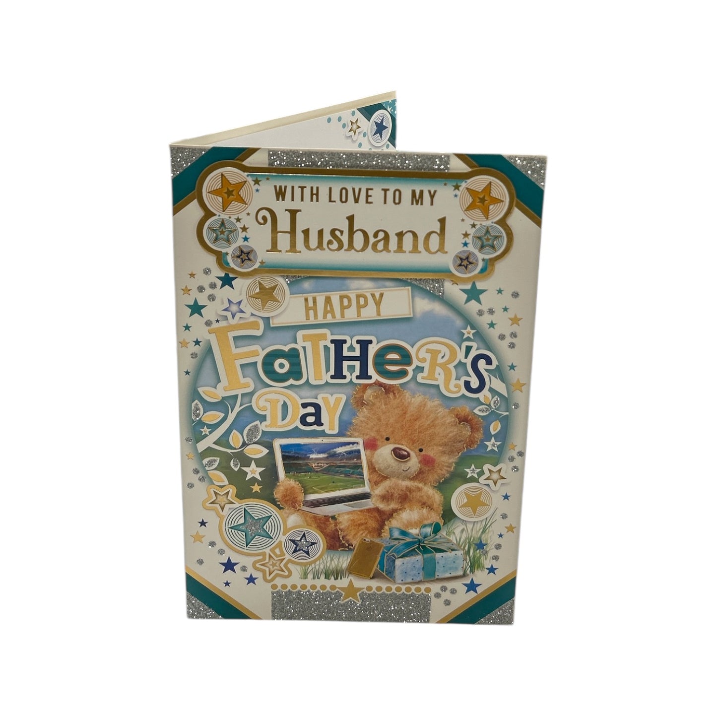 To My Husband Teddy With Laptop Design Father's Day Card