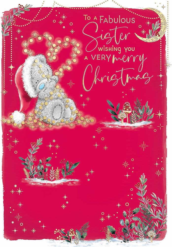 Bear And Heart Of Lights Sister Christmas Card