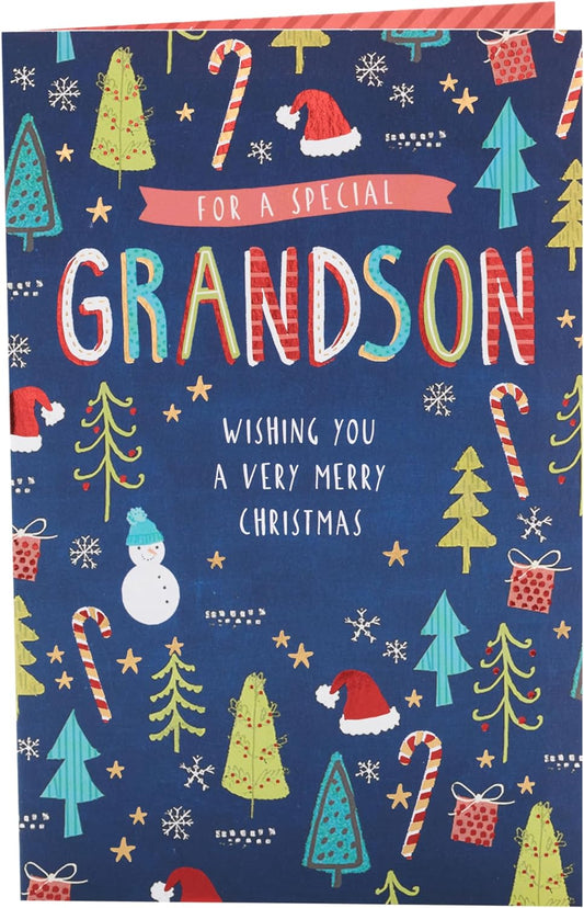 Grandson Christmas Card Festive Pattern Design 