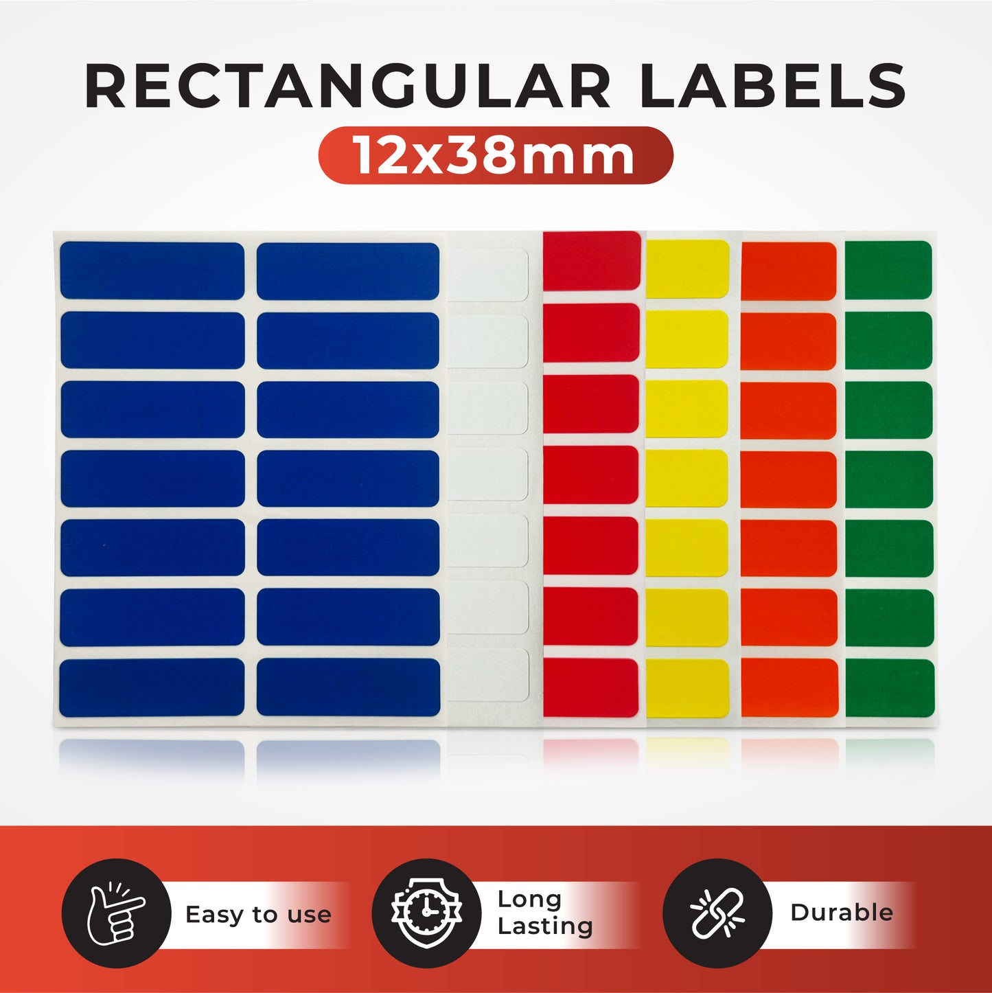 Pack of 98 White 12x38mm Rectangular Labels - Adhesive Stickers