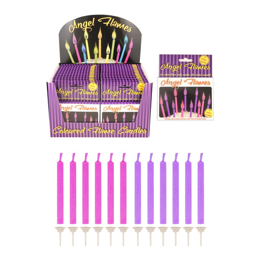 Pack of 12 Pink and Purple Colour Angel Flames Candles - Girls Birthday