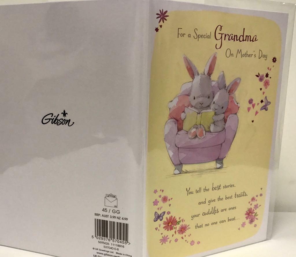 Grandma Adorable Two Bunny Read Story Mother's Day Card