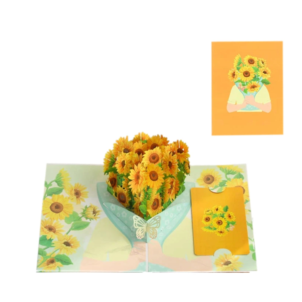 Sunflower Bouquet in Hand 3D Pop Up Greeting Card - Mother's Day Anniversary Birthday Thank You