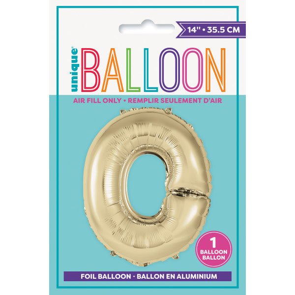 Gold Letter O Shaped Foil Balloon 14"