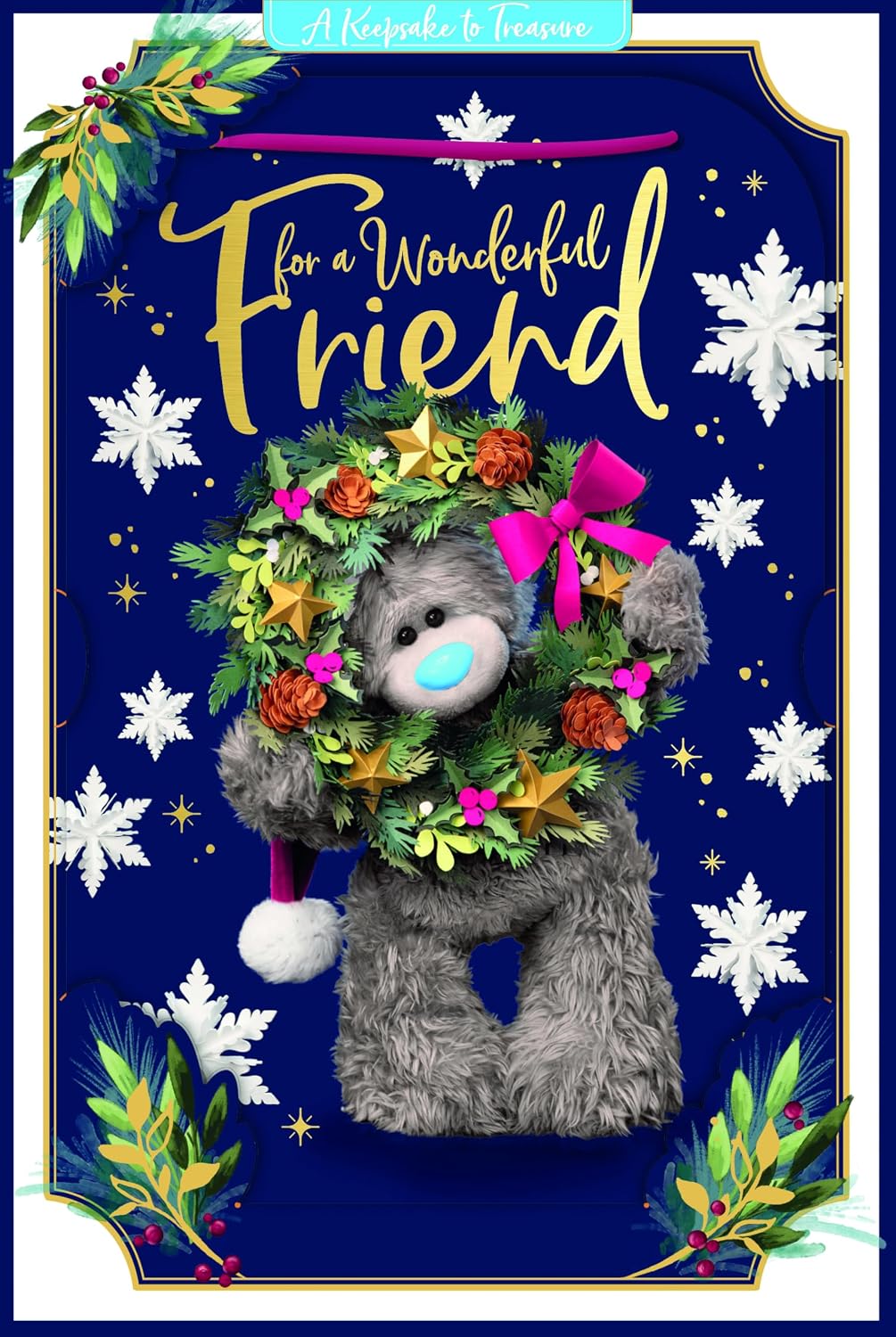 Bear Holding A Wreath Friend 3D Christmas Keepsake Card