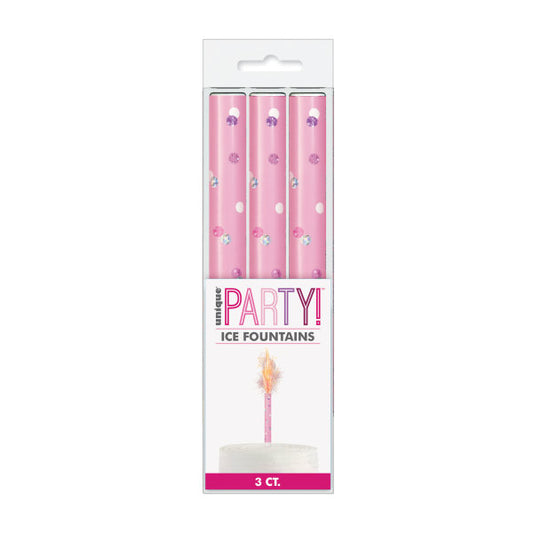 Pack of 3 Birthday Pink Glitz Ice Fountains Cake Candles