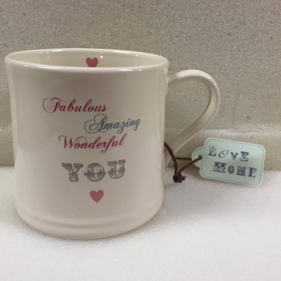 Love Home Ceramic Heart Mug Fabulous Amazing Wonderful You All Occasion Gift