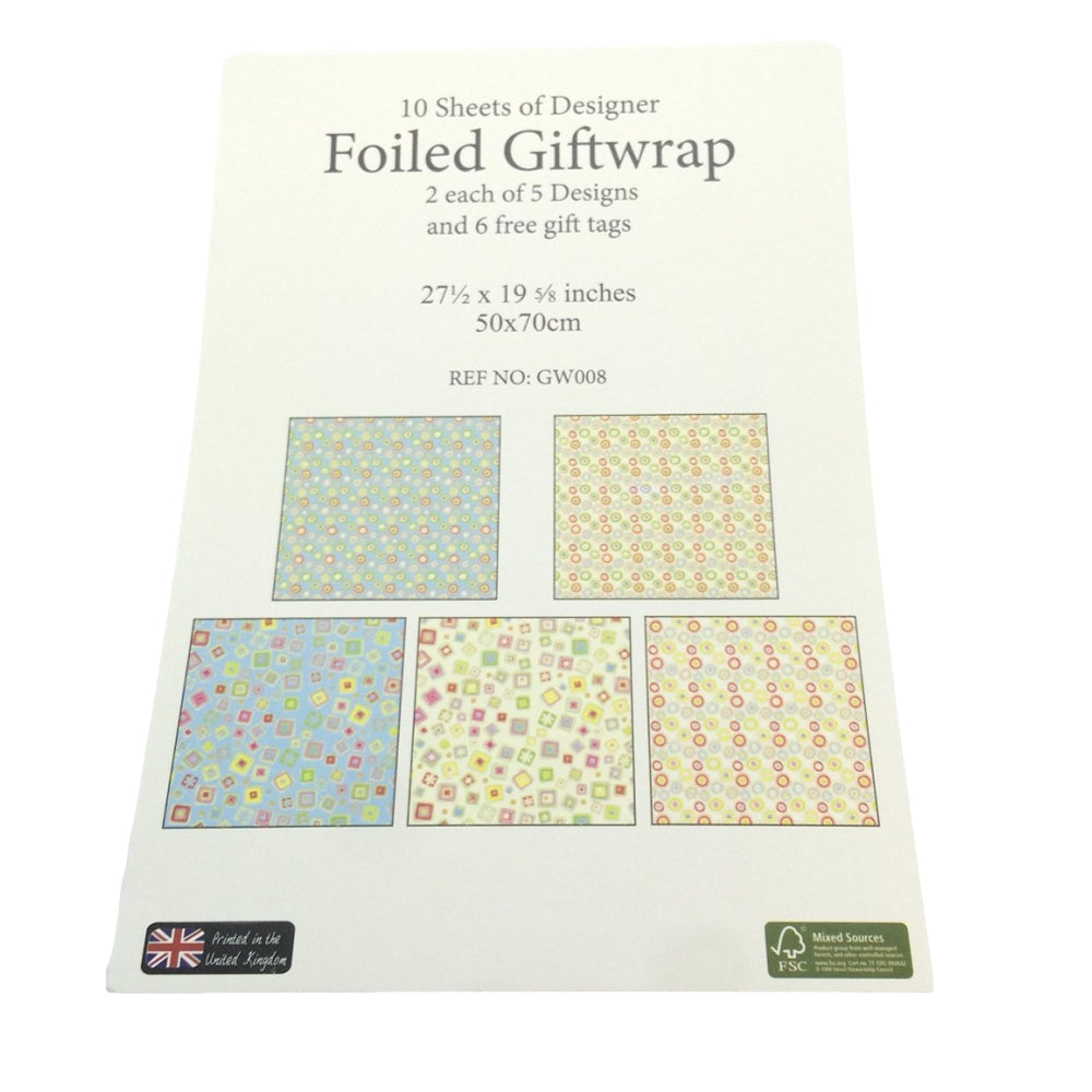 10 Sheets of Luxury Shapes Design Gift Wrap and Tags - New Born Baby, Birthday, Christening, Christmas etc