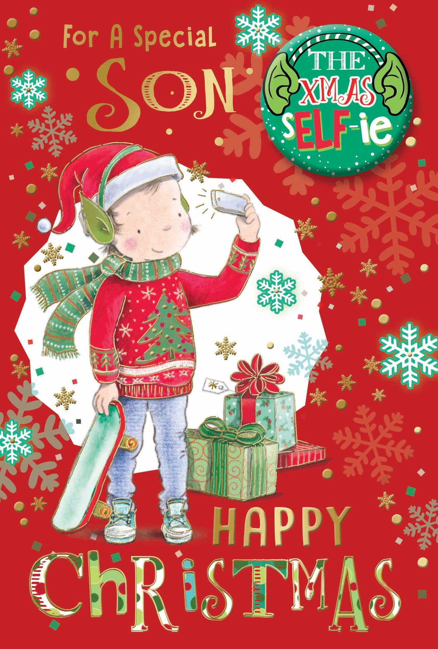 For a Special Son Selfie Design Christmas Card with Badge