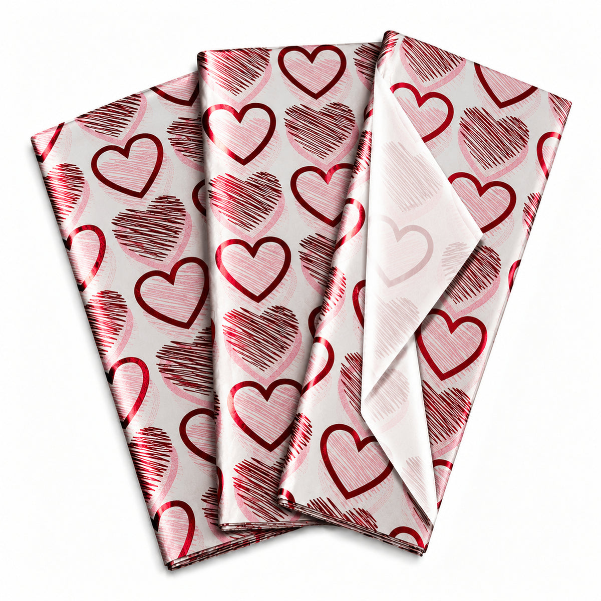 Pack of 5 Heart Medley Design 50 x 70 cm Luxury Red Foil Tissue Sheets - Valentines, Anniversary, Wedding