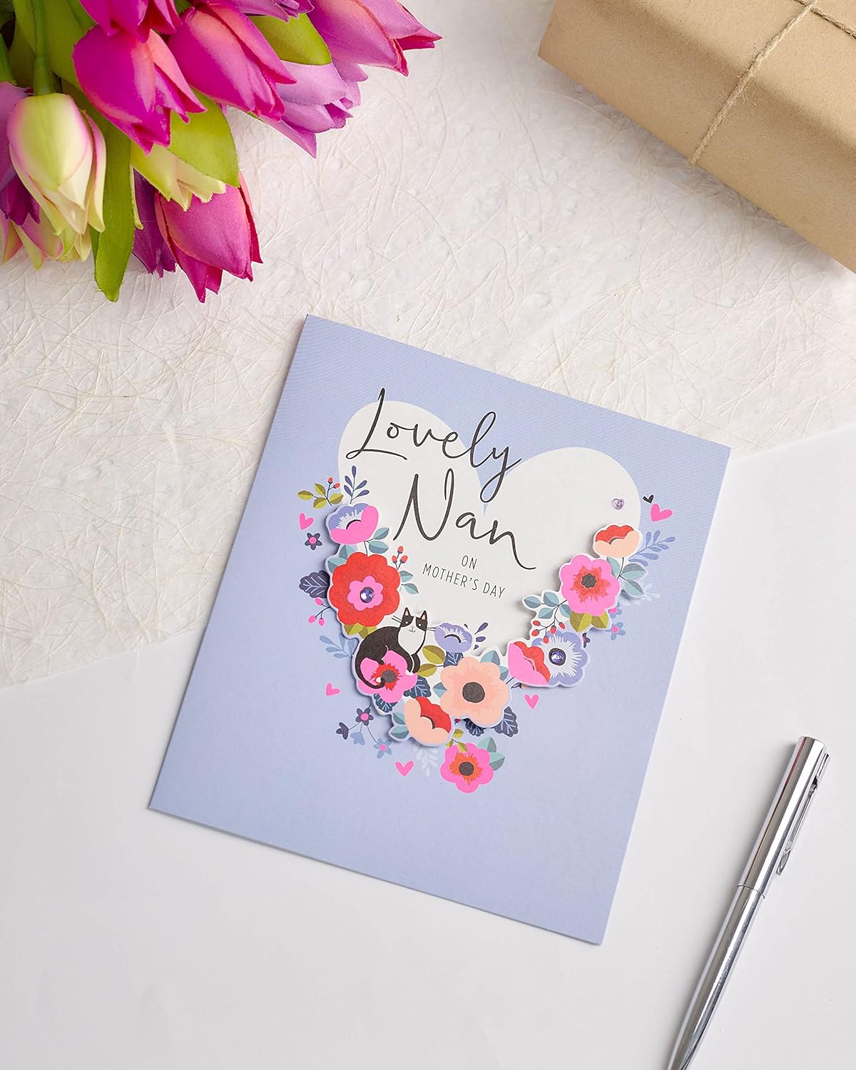 Heart & Cat Design for Nan Mother's Day Card