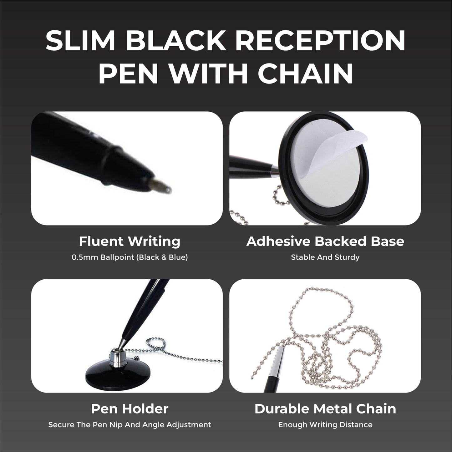 Slim Black Reception Counter Pen on Chain