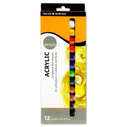 Pack of 12x12ml Acrylic Paints by Daler Rowney
