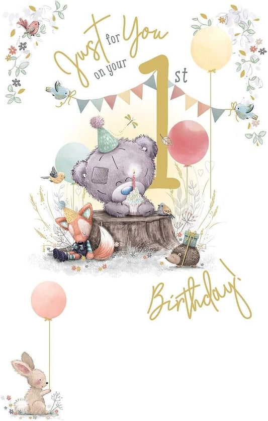 Bear Wearing Party Hat 1st Birthday Card