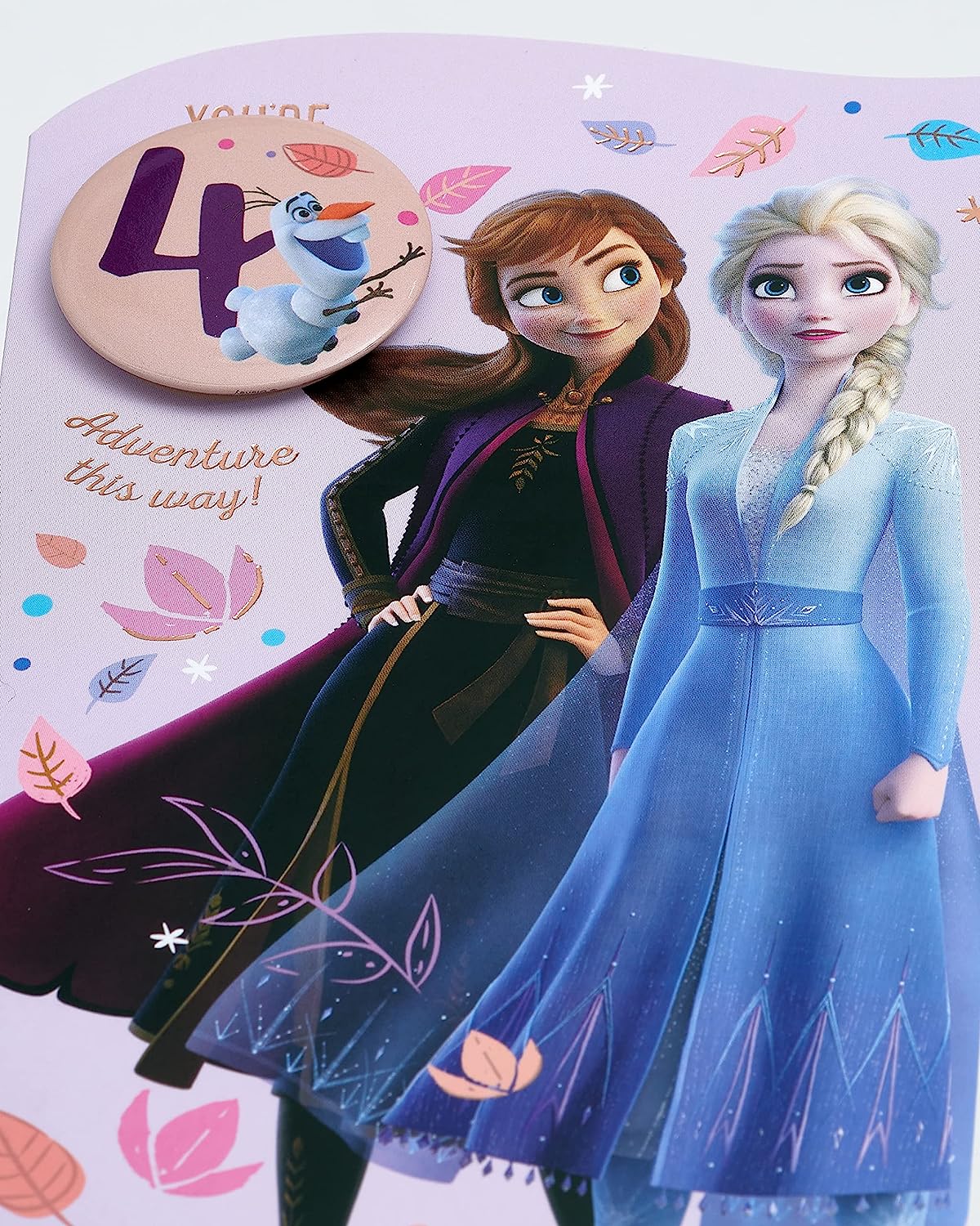 Disney Frozen Design With Elsa & Anna 4th Birthday Card with Badge
