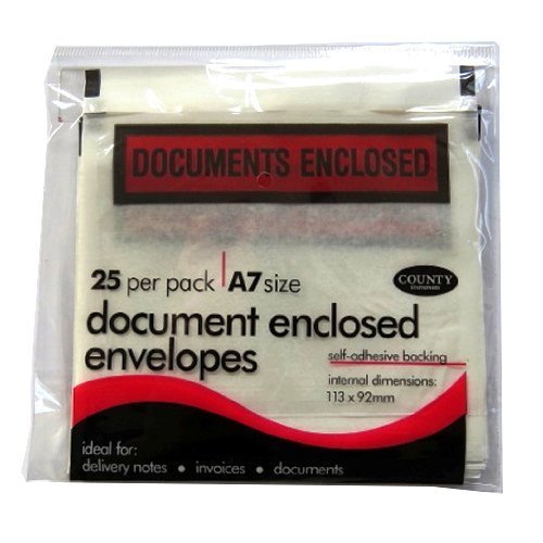 Document Enclosed Envelopes Pack of 25 Self Adhesive Backing A7 Size