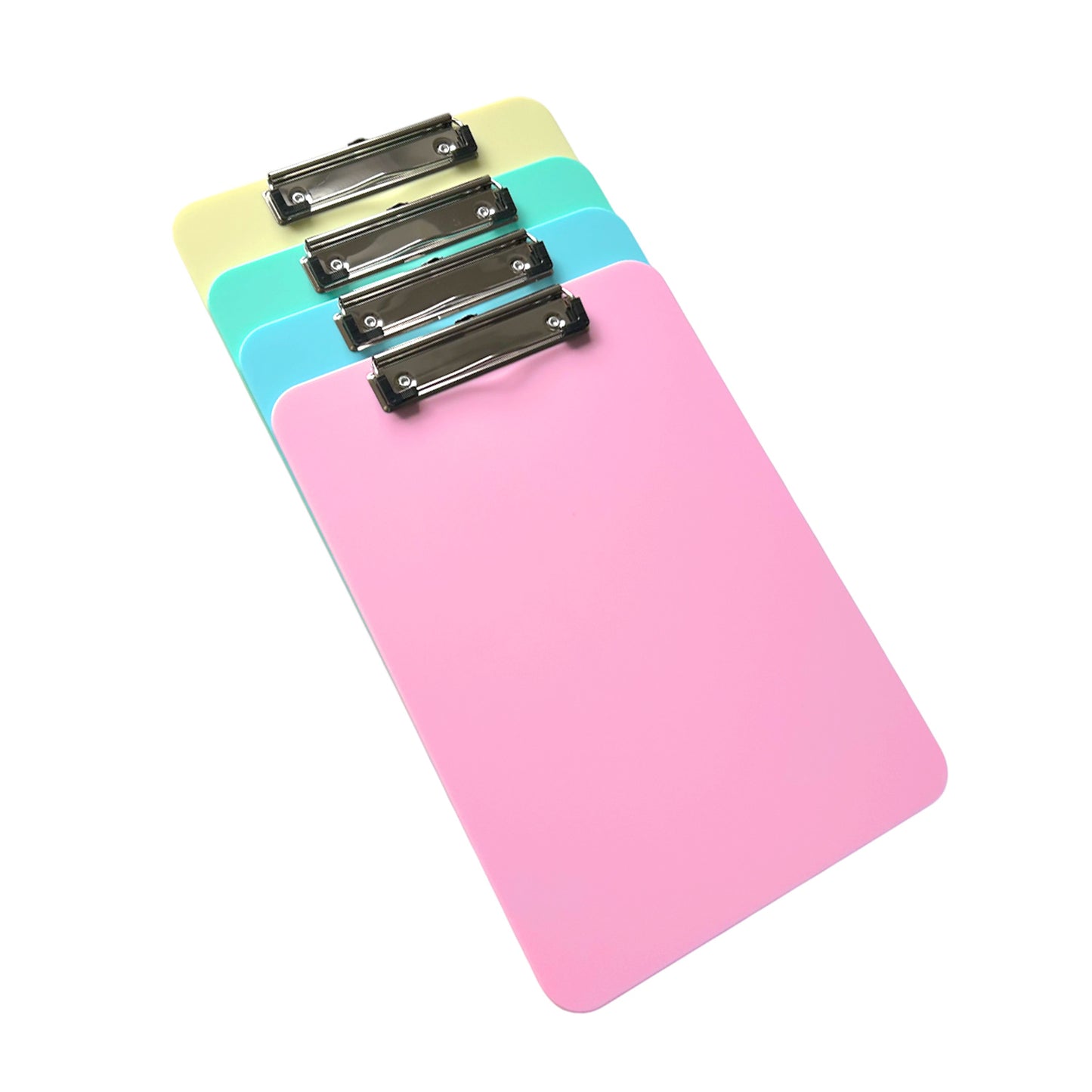Pack of 12 A4 Assorted Pastel Coloured Plastic Clipboards with Metal Clip and Round Corner