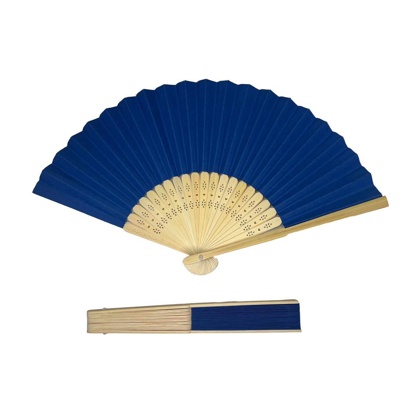 Pack of 50 Navy Blue Paper Foldable Hand Held Bamboo Wooden Fans by Parev
